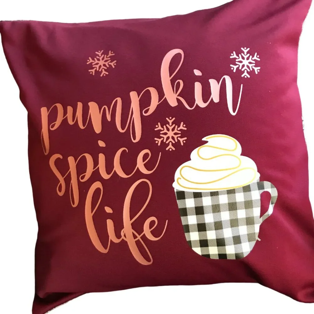 Autumn Winter Pillow Cover, Pumpkin Spice Life Graphic Applique 18 x 18